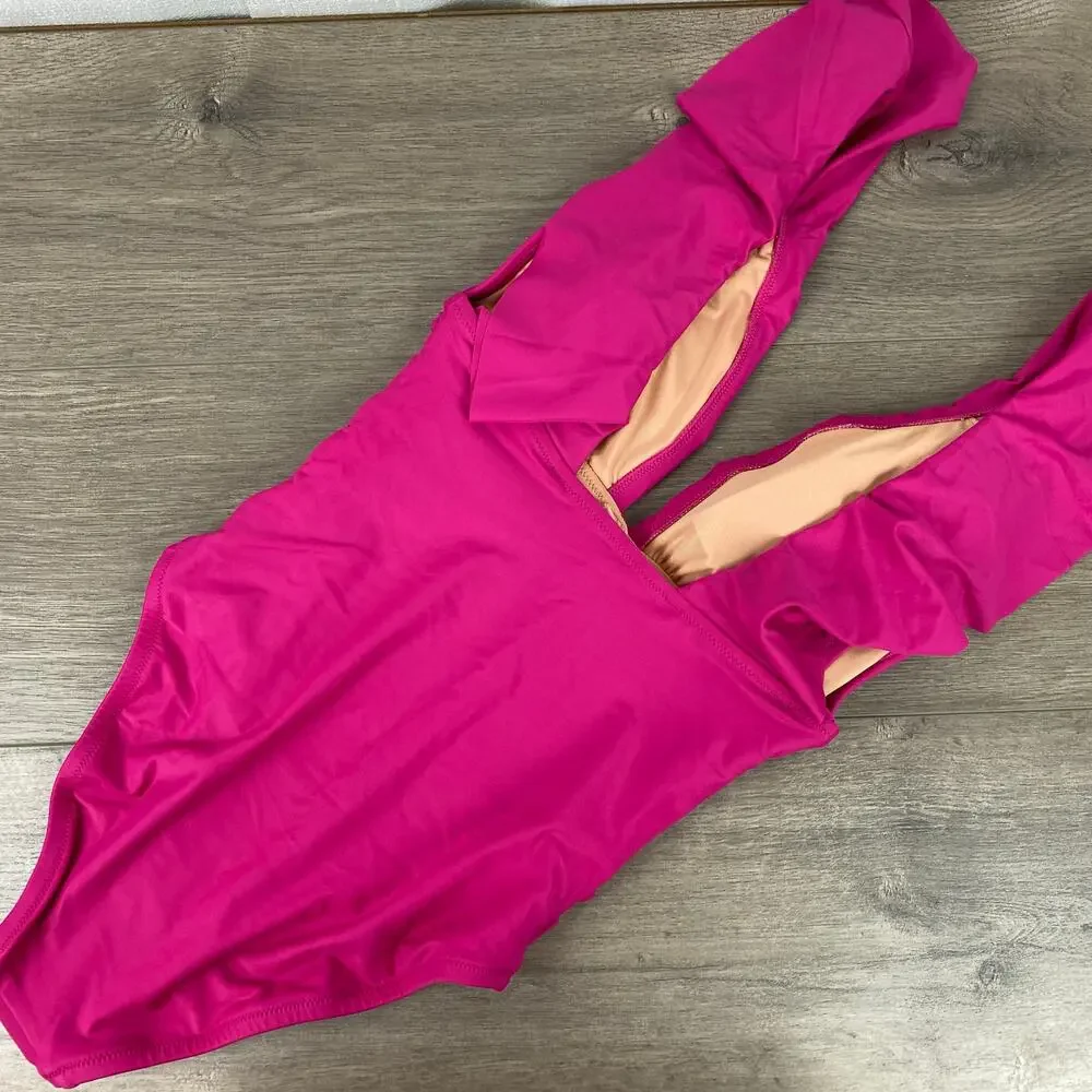 J.Crew Magenta Orchid Ruffle One Piece Swimsuit Sz.4 NWT
